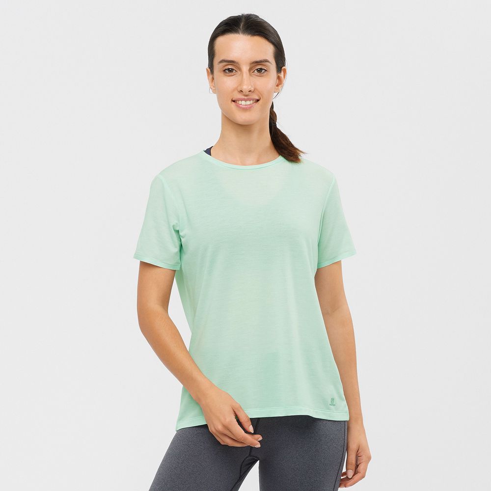 T-Shirts Salomon Femme Bleu - Salomon ESSENTIAL TENCEL - France (1259-VXOLQ)